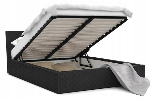 DOBRESNY Luxusná manželská posteľ VEGAS čierna 180x200 z eko kože s kovovým roštom