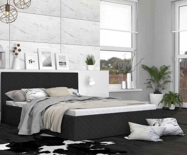DOBRESNY Luxusná manželská posteľ VEGAS 1 čierna 160x200 z eko kože s dreveným roštom