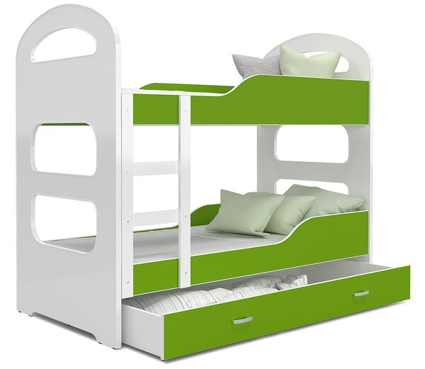 Detská posteľ DOMINIK 190x80 so zásuvkou BIELA-ZELENÁ