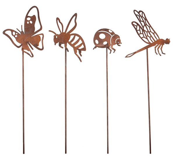 Zapichovacia záhradná dekorácia Bugs, sada 4ks, 38 cm, kov, hnedá