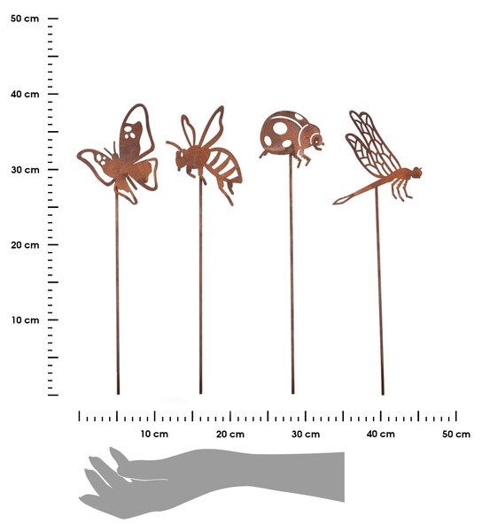 Zapichovacia záhradná dekorácia Bugs, sada 4ks, 38 cm, kov, hnedá