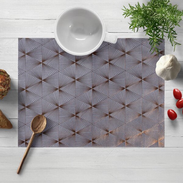 Biante Zamatové prestieranie na stôl Isabela IBL-003 Rose Gold trojuholníky na sivom 30x40 cm