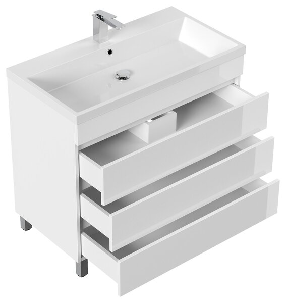SKRINKA S UMÝVADLOM, biela s vysokým leskom, biela s vysokým leskom, 90 cm MID.YOU - Kúpeľňové skrinky, Online Only