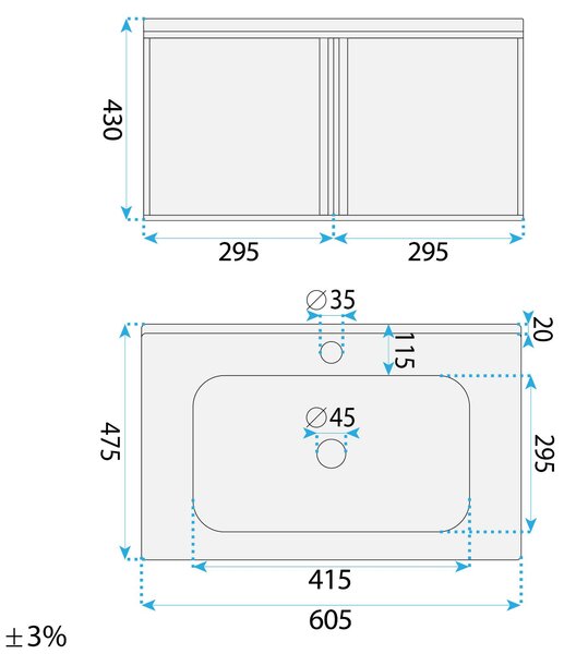 Súprava kúpeľňového nábytku s umývadlom Gama T25023 HHL 60CM