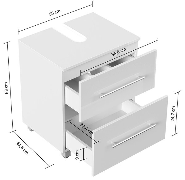 SKRINKA POD UMÝVADLO, biela s vysokým leskom, biela s vysokým leskom, 55/63/41,6 cm MID.YOU - Kúpeľňové skrinky, Online Only