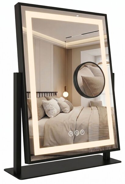 Rea Lumi, kozmetické LED zrkadlo 30x40cm na postavenie, čierny rám, HOM-01805