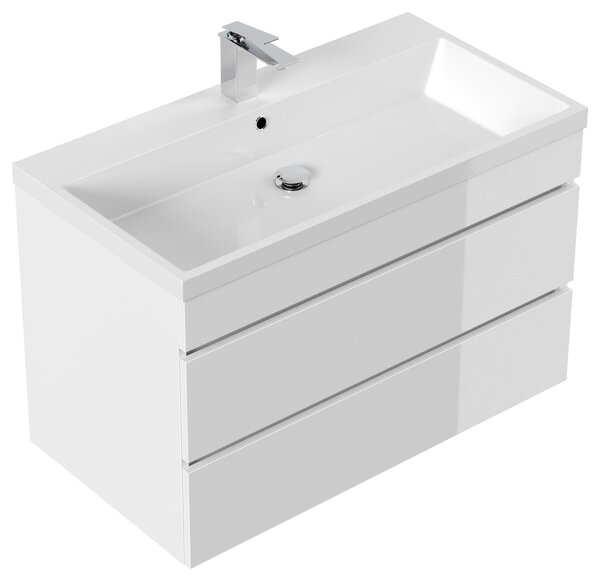 SKRINKA S UMÝVADLOM, biela s vysokým leskom, biela s vysokým leskom, 90 cm MID.YOU - Kúpeľňové skrinky, Online Only