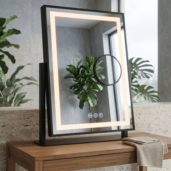 Rea Lumi, kozmetické LED zrkadlo 30x40cm na postavenie, čierny rám, HOM-01805