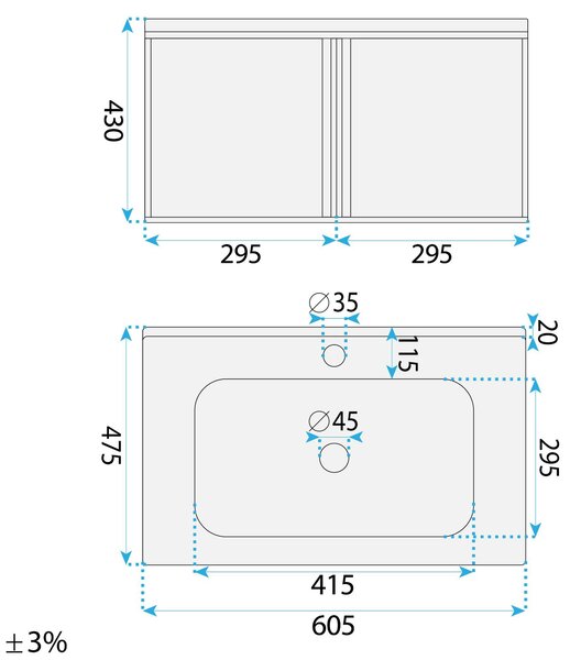 Súprava kúpeľňového nábytku s umývadlom Gama T25023 QHM 60CM