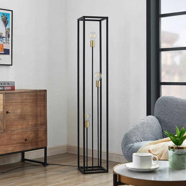 Stojacia lampa Lindby Tiliane, čierna, kov, 3 svetlá, 153 cm, Čierna, Obývacia izba / jedáleň, kov, Moderný