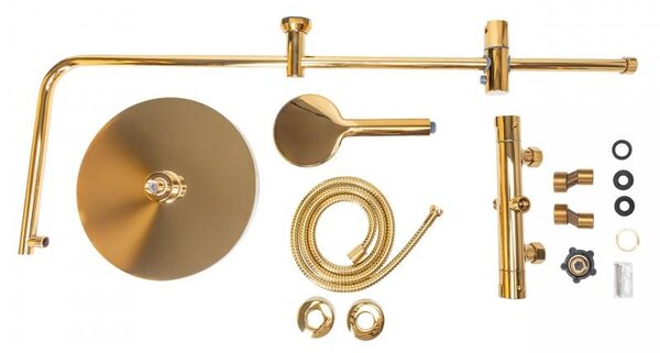 Erga Dubaj, termostatický set sprchového stĺpu s dažďovou sprchou 30cm a s sprchovou hlavicou, zlatá lesklá, ERG-YKA-BP.DUBAJ-THERM-30-GLD