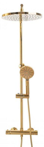 Erga Dubaj, termostatický set sprchového stĺpu s dažďovou sprchou 30cm a s sprchovou hlavicou, zlatá lesklá, ERG-YKA-BP.DUBAJ-THERM-30-GLD