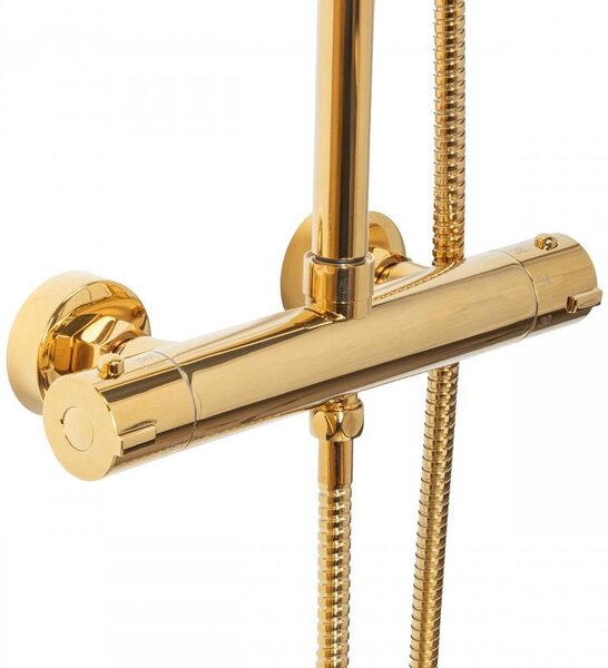 Erga Dubaj, termostatický set sprchového stĺpu s dažďovou sprchou 30cm a s sprchovou hlavicou, zlatá lesklá, ERG-YKA-BP.DUBAJ-THERM-30-GLD