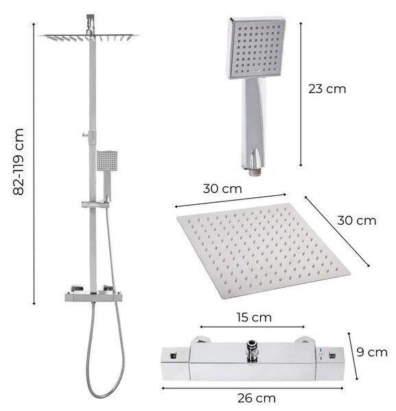 Erga Goba, sprchová sada s termostatickou batériou, dažďová sprcha 30x30cm, chrómová, ERG-YKA-BP.GOBA-THERM-30-CHR