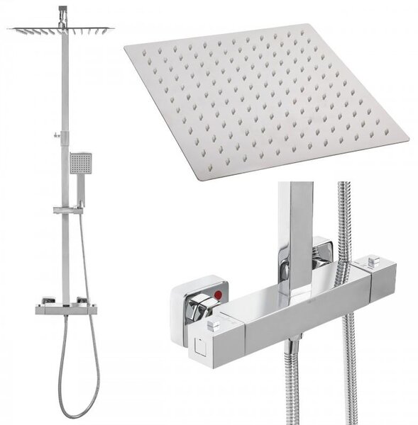 Erga Goba, sprchová sada s termostatickou batériou, dažďová sprcha 30x30cm, chrómová, ERG-YKA-BP.GOBA-THERM-30-CHR