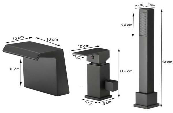 Erga Trio, 3-otvorová vaňová batéria, čierna matná, ERG-YKA-BW.TRIO-BLK