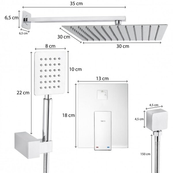 Erga Dual, podomietková sprchová sada s dažďovou sprchou 30×30, chrómová, ERG-YKA-BP.DUAL30