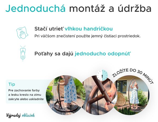 Čierne závesné kreslo KOKON so stojanom, bielo-sivý vankúš