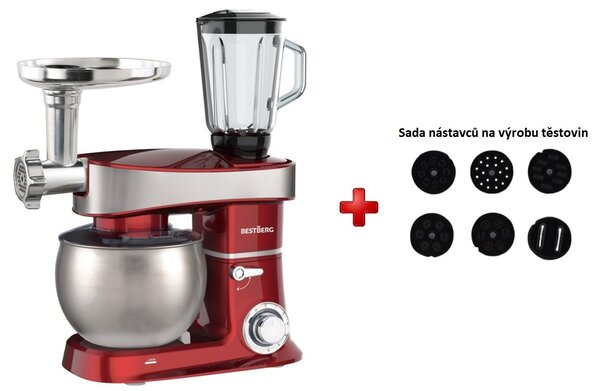 Multifunkčný kuchynský robot BestBerg BBR-2000R / 2000 W / 6 l / 6 rýchlostí / červená