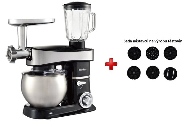 BestBerg BBR-2000BK multifunkčný kuchynský robot / 2000 W / 6 l / 6 rýchlostí / čierny