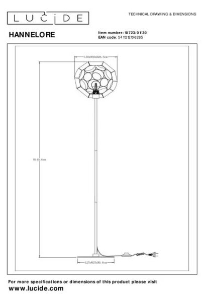 Lucide L107230130 stojacia lampa HANNELORE E27
