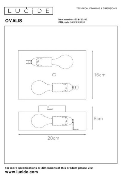 Lucide L122190202 nástenné svietidlo OVALIS E14