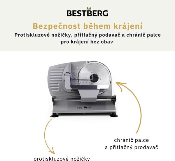 Elektrický krájač BestBerg BBS-400 / 250 W / šedá