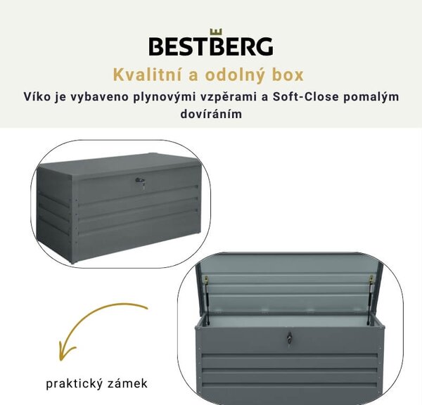 Kovový záhradný úložný box BestBerg ZBK-400A / 400 l / 132 x 62 x 62 cm / šedá