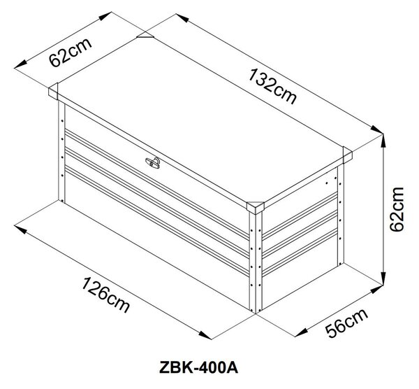 Kovový záhradný úložný box BestBerg ZBK-400A / 400 l / 132 x 62 x 62 cm / šedá