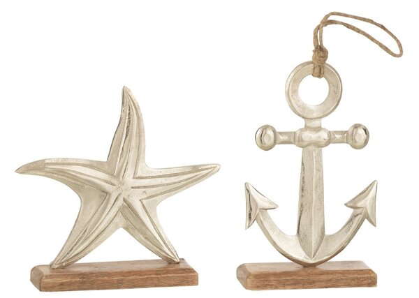 Set 2ks strieborná raw dekorácia hviezda a kotva Sea Decor - 20*5*19 cm - J-Line by Jolipa