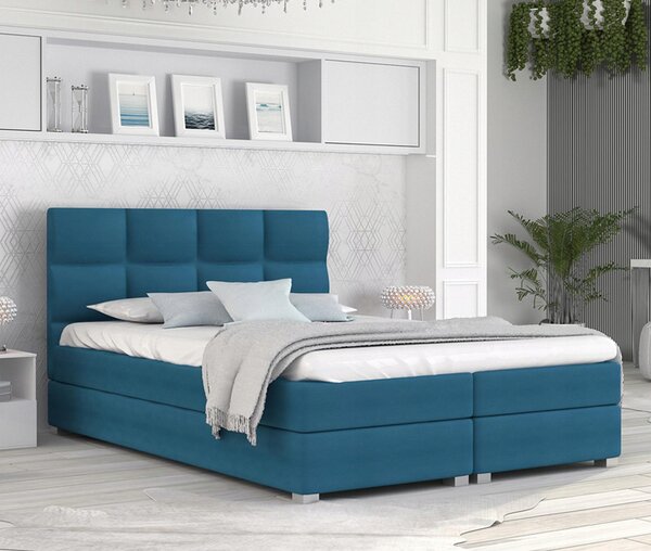 Luxusná posteľ SPRING BOX 160x200 s kovovým zdvižným roštom TYRKYSOVÁ