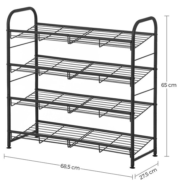 Regál na topánky IRON, 4 police, 68,5x27,5x65cm, čierna SongmicsHome