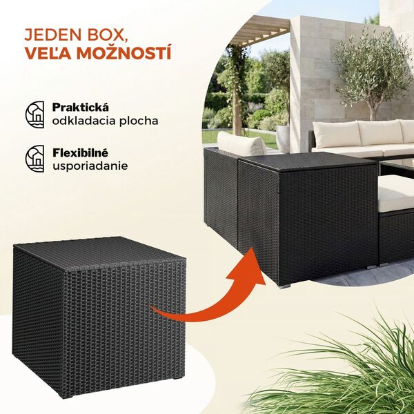 Polyratanový úložný box RICCO, 318L, 75x75x70cm, čierna Casaria