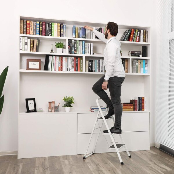 Skladací stupienkový rebrík STEP, 3 stupne, max. 150kg, biela/čierna SongmicsHome