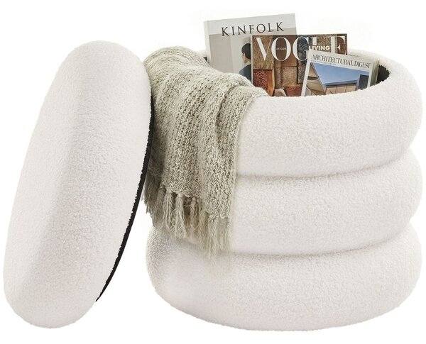 Čalúnená taburetka CLOUDY s úložným priestorom, Ø43x47cm, biela SongmicsHome