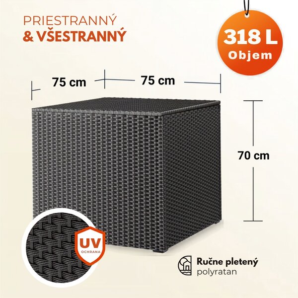 Polyratanový úložný box RICCO, 318L, 75x75x70cm, čierna Casaria