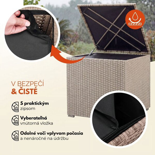 Polyratanový úložný box RICCO, 318L, 75x75x70cm, krémová Casaria