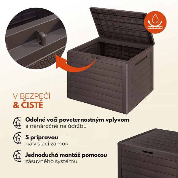 Úložný box WOODEBOX - 190L, 78x44x55cm, tmavo hnedá Prosperplast