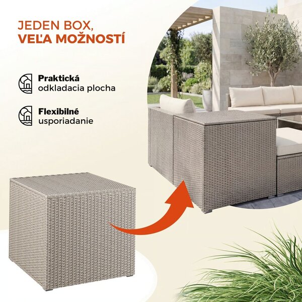 Polyratanový úložný box RICCO, 318L, 75x75x70cm, krémová Casaria
