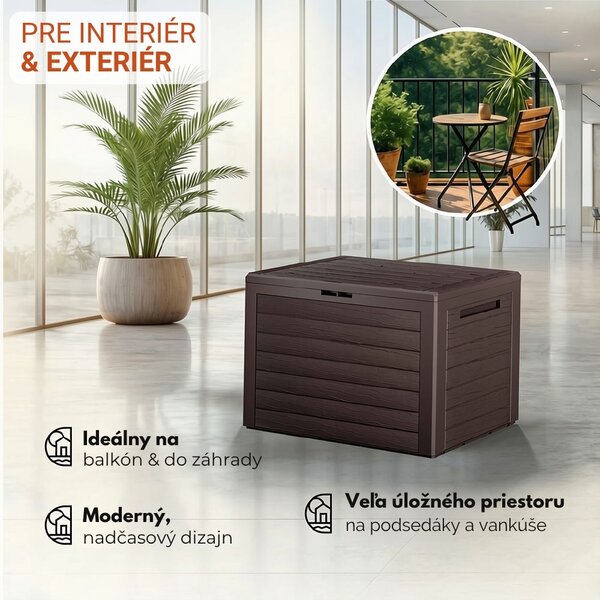 Úložný box WOODEBOX - 190L, 78x44x55cm, tmavo hnedá Prosperplast