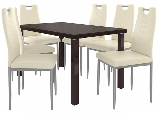 Kvalitný set ROBERTO stôl a stolička Gaštan/Krémová (1stôl, 6 stoličiek)