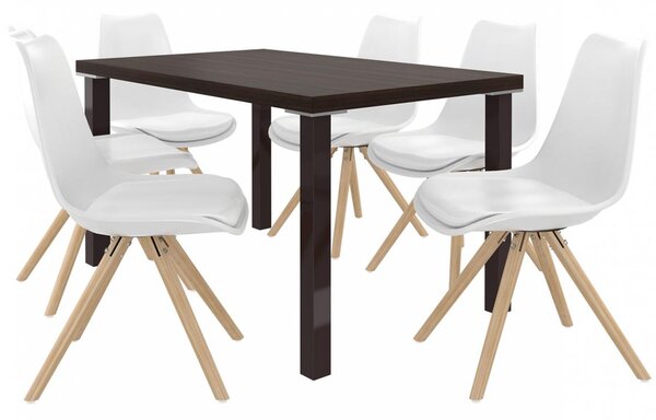 Kvalitný set AMARETO stôl a stoličky Gaštan/Biela (1stôl, 6 stoličiek)