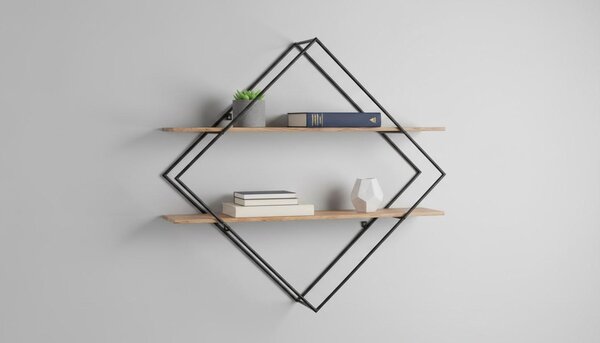 NÁSTENNÝ REGÁL, farba akácie, tmavosivá Ambia Home - Regály