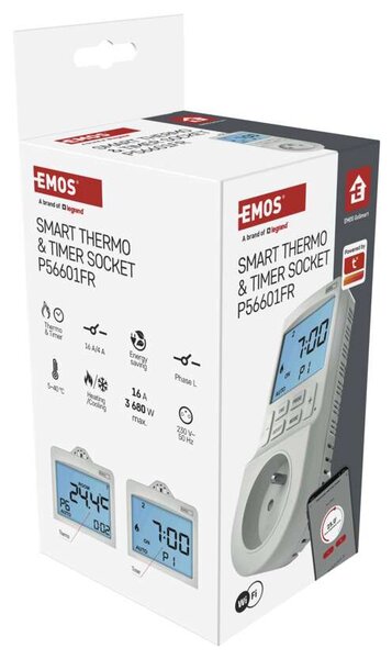 Emos GoSmart termostat do zásuvky s funkciou digitálneho časovača 2v1 s WiFi P56601FR - termostat