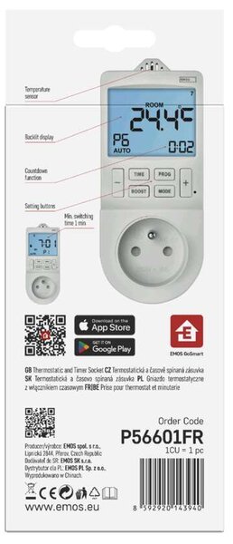 Emos GoSmart termostat do zásuvky s funkciou digitálneho časovača 2v1 s WiFi P56601FR - termostat