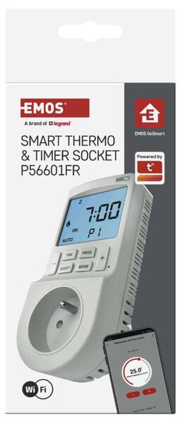 Emos GoSmart termostat do zásuvky s funkciou digitálneho časovača 2v1 s WiFi P56601FR - termostat