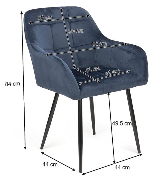 Sivé jedálenské kreslo LOREN VELVET s čiernymi nohami