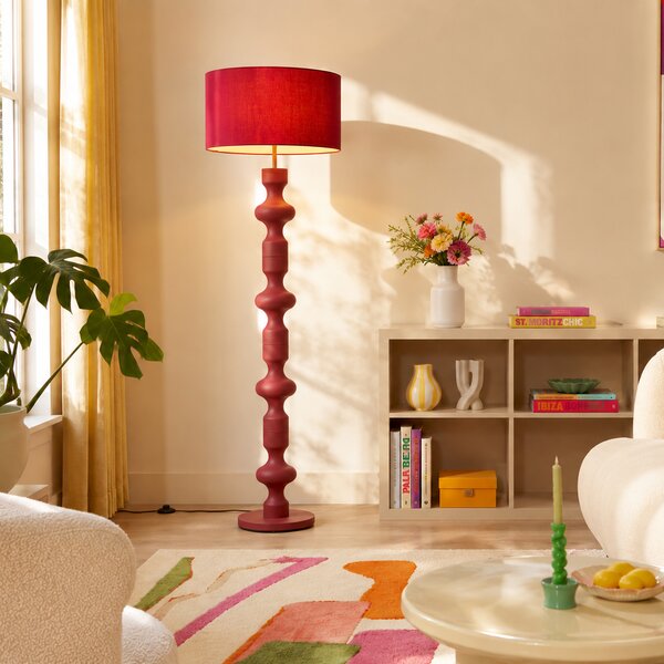 Retro stojaca lampa slivková s látkovým tienidlom 160 cm - Captain