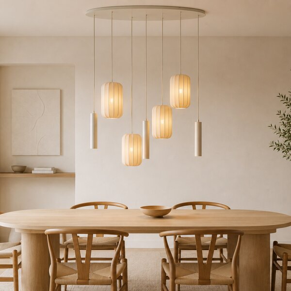 Japandi závesná lampa béžová 7-svetelná - Pluni Tuba