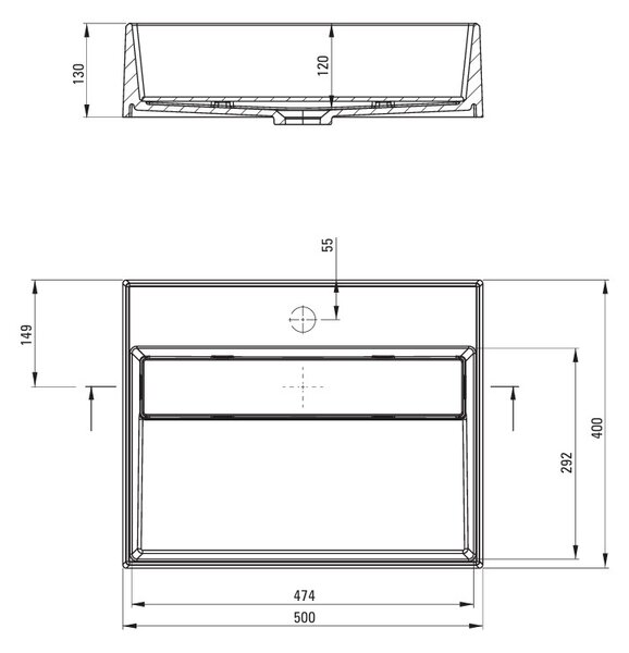 Deante Correo, granitové umývadlo na dosku 500x400x130 mm, šedá, DEA-CQR_SU5M